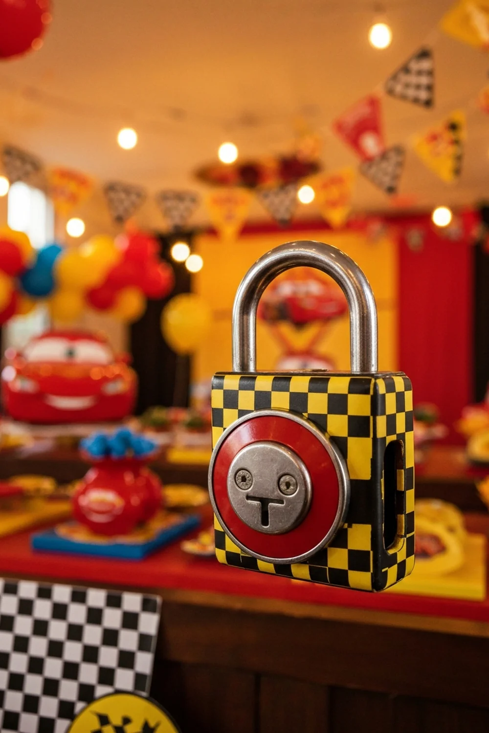 Cars party decoration ideas — lock in a red, yellow, and checkered color palette across every surface