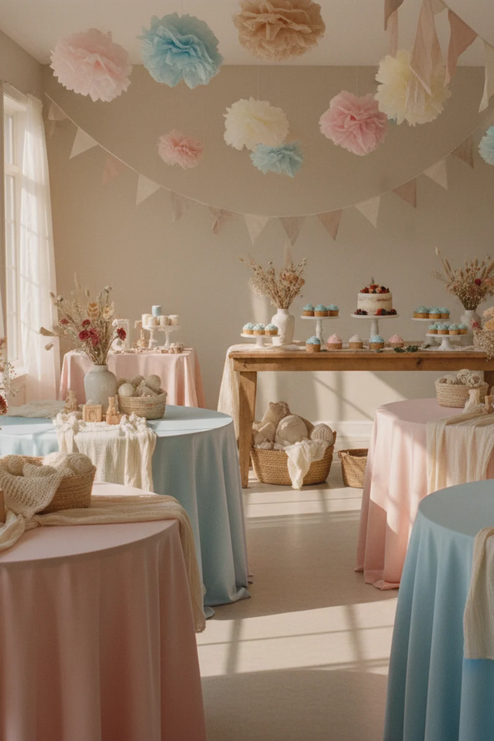 DIY girl baby shower decorations — choose a three-tone color palette that goes beyond basic pink