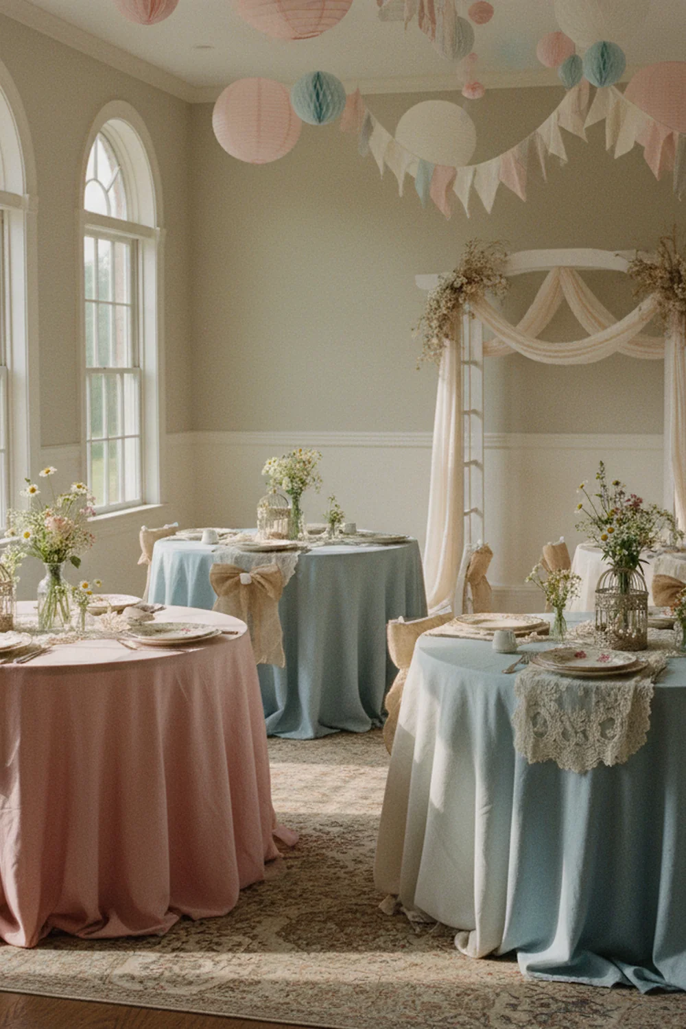 vintage shabby chic baby shower — adapt the full theme for garden, patio, or indoor spaces using natural light